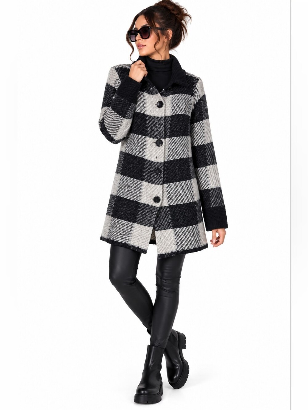 Maryline Italy Mohair Wool Buffalo Plaid Long Cardigan Sweater Small
